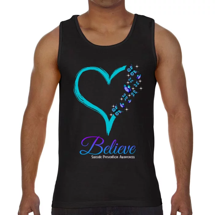 Believe Suicide Prevention Awareness Butterfly Heart Comfort Colors® Tank Top