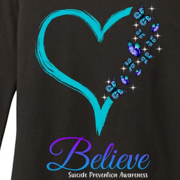 Believe Suicide Prevention Awareness Butterfly Heart Womens CVC Long Sleeve Shirt