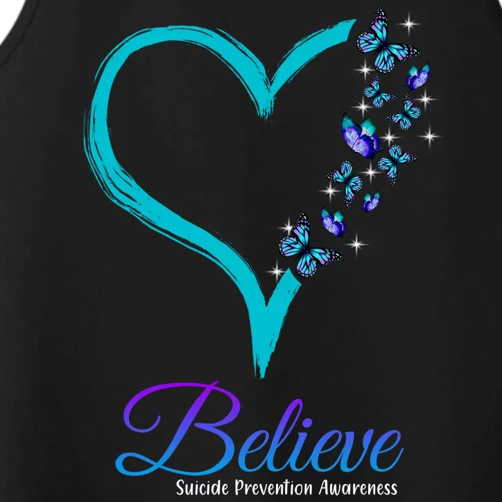 Believe Suicide Prevention Awareness Butterfly Heart Performance Tank