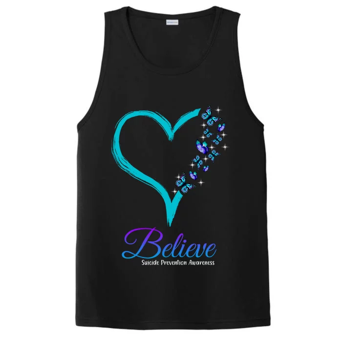 Believe Suicide Prevention Awareness Butterfly Heart Performance Tank