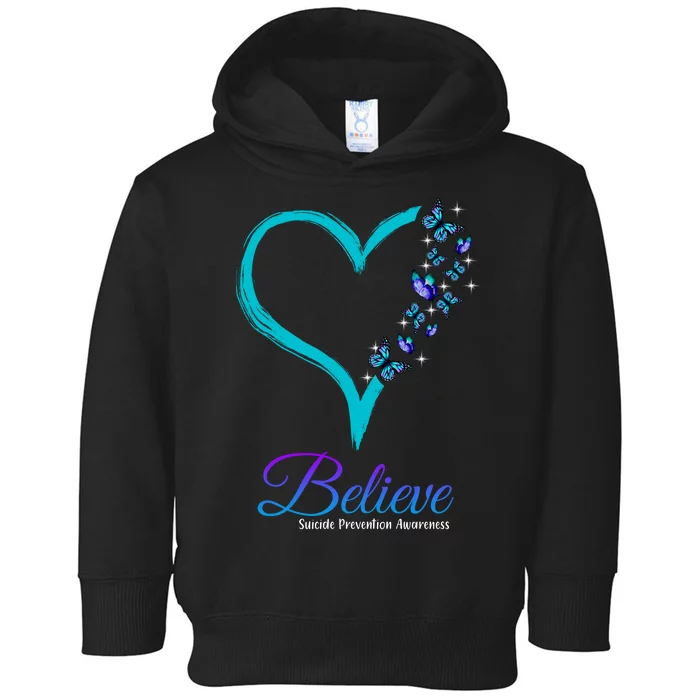 Believe Suicide Prevention Awareness Butterfly Heart Toddler Hoodie