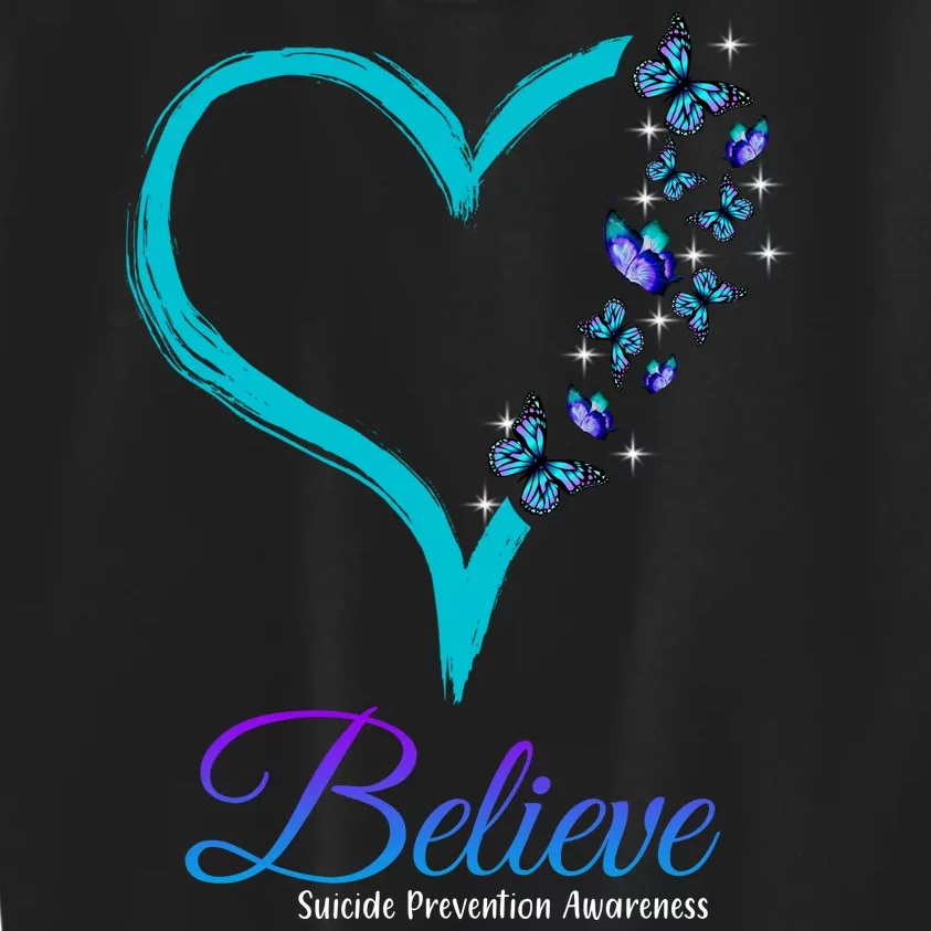 Believe Suicide Prevention Awareness Butterfly Heart Kids Sweatshirt