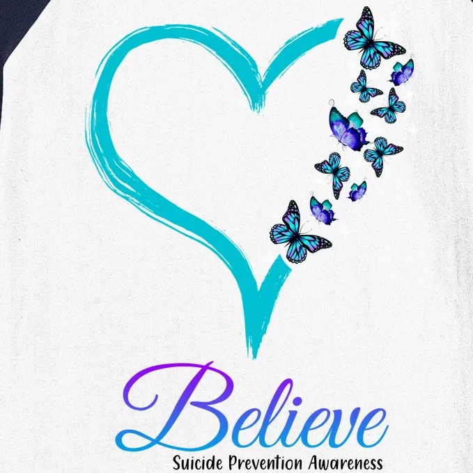 Believe Suicide Prevention Awareness Butterfly Heart Baseball Sleeve Shirt