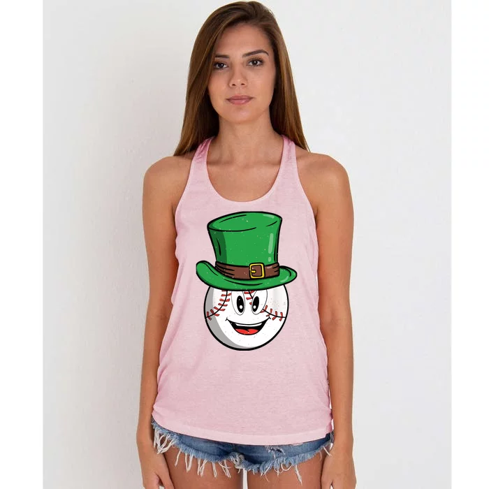 Baseball St Patricks Day For Shamrock Women's Knotted Racerback Tank