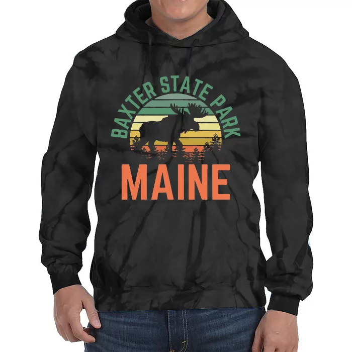 Baxter State Park Maine Moose Hiking Retro Sunset Tie Dye Hoodie