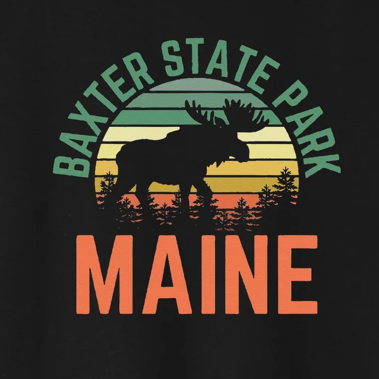 Baxter State Park Maine Moose Hiking Retro Sunset Women's Crop Top Tee