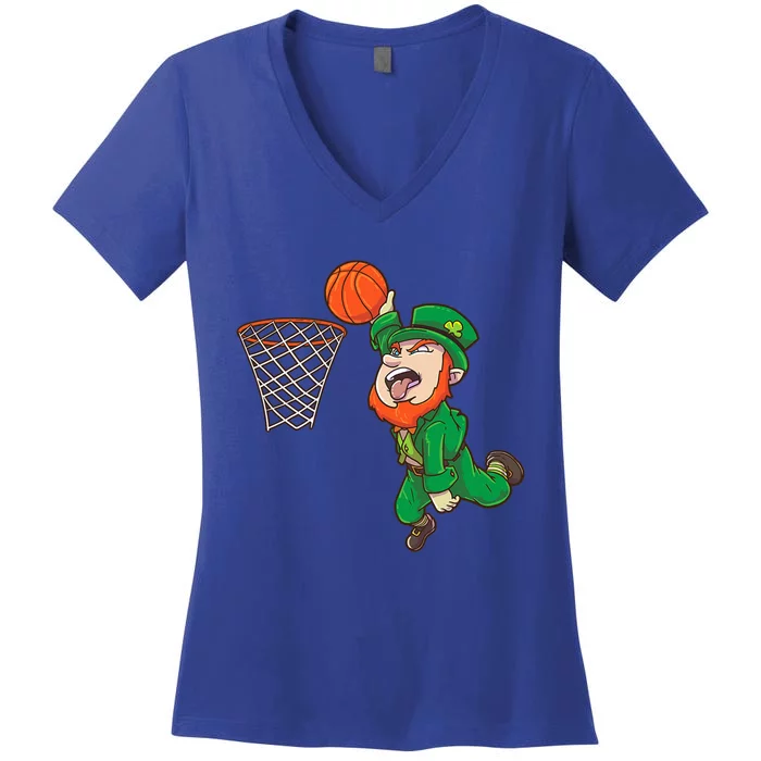 Basketball St Patrick's Day Leprechaun Funny Gift Women's V-Neck T-Shirt