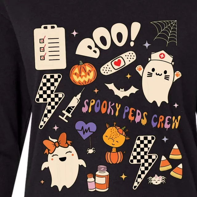 Boo Spooky Peds Crew Ghost Pediatric Nurse Halloween Womens Cotton Relaxed Long Sleeve T-Shirt