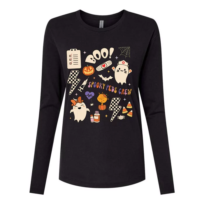 Boo Spooky Peds Crew Ghost Pediatric Nurse Halloween Womens Cotton Relaxed Long Sleeve T-Shirt