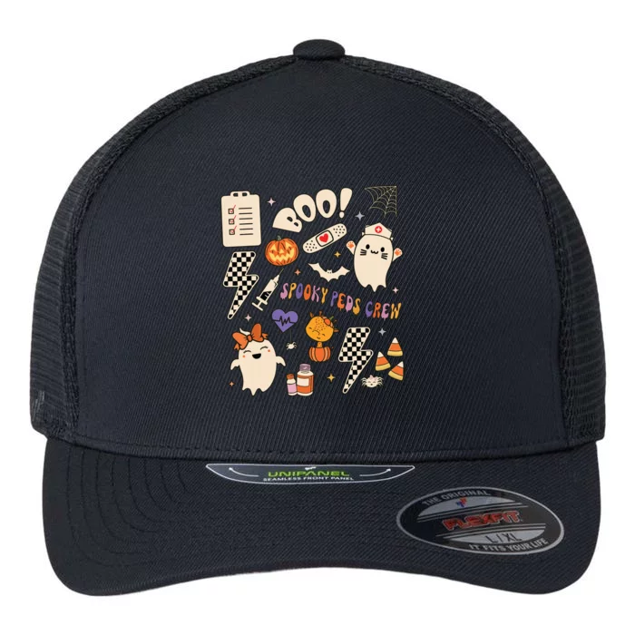 Boo Spooky Peds Crew Ghost Pediatric Nurse Halloween Flexfit Unipanel Trucker Cap