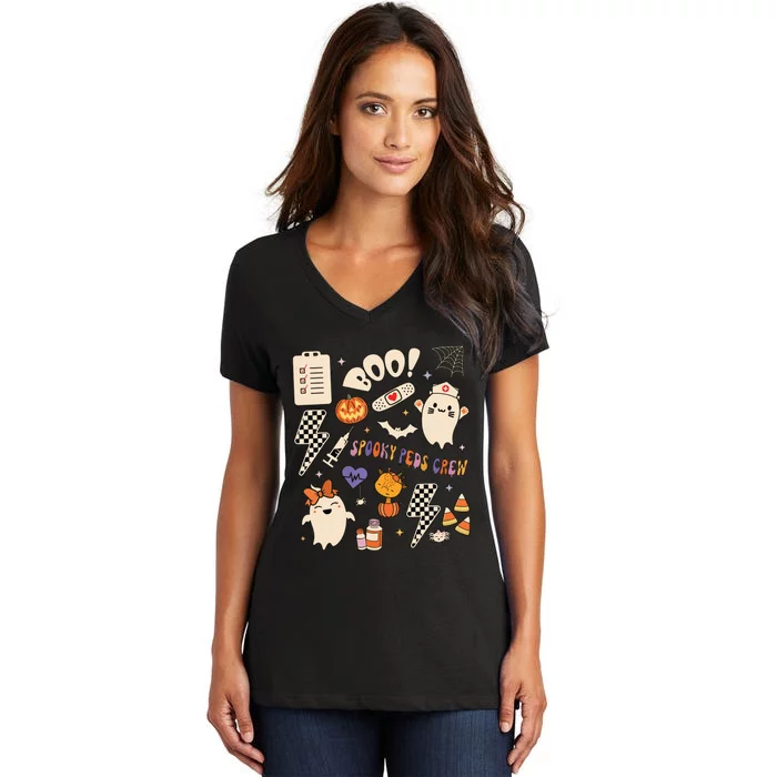 Boo Spooky Peds Crew Ghost Pediatric Nurse Halloween Women's V-Neck T-Shirt