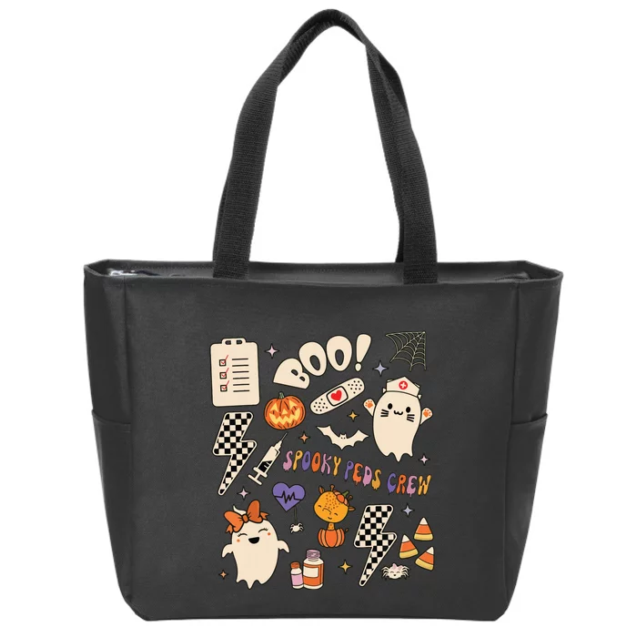 Boo Spooky Peds Crew Ghost Pediatric Nurse Halloween Zip Tote Bag