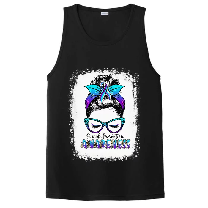 Bleached Suicide Prevention Awareness Week Messy Bun Warrior Performance Tank