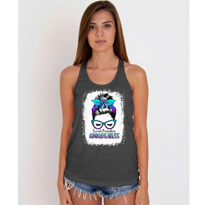 Bleached Suicide Prevention Awareness Week Messy Bun Warrior Women's Knotted Racerback Tank