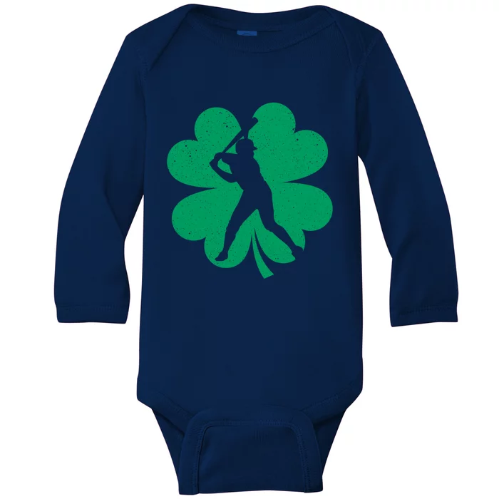 Baseball St Patricks Day Irish Catcher Pitcher Shamrock Gift Baby Long Sleeve Bodysuit