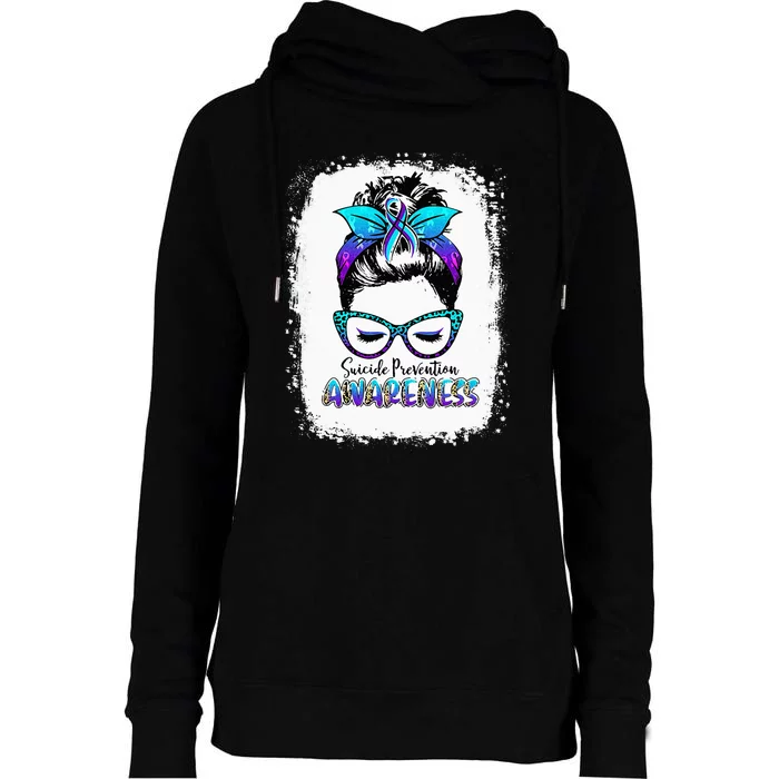 Bleached Suicide Prevention Awareness Week Messy Bun Warrior Womens Funnel Neck Pullover Hood