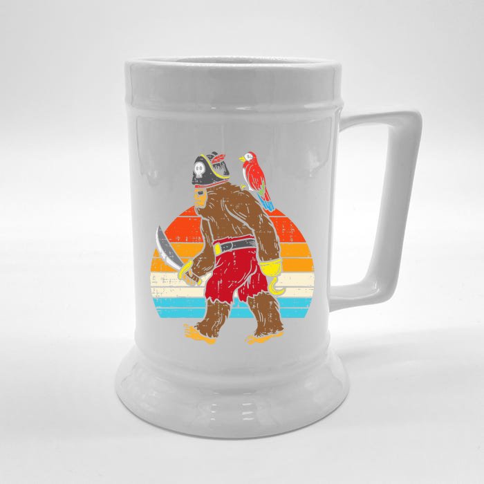 Bigfoot Sasquatch Pirate Parrot Retro Halloween Front & Back Beer Stein