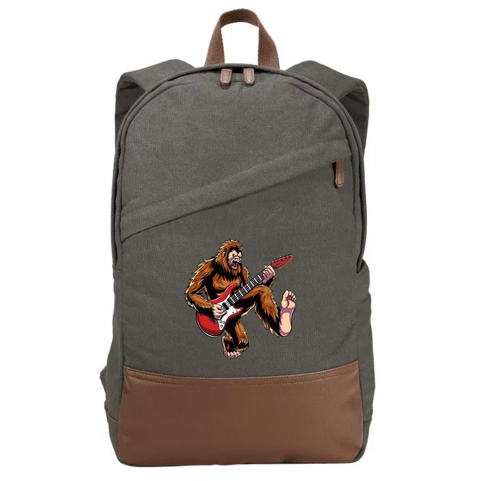 Bigfoot Sasquatch Playing Electric Guitar Rock & Roll Music Cotton Canvas Backpack