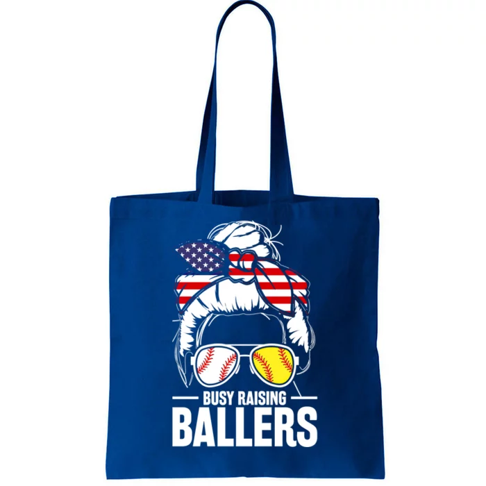 Baseball Softball Proud American Mom Busy Raising Ballers Great Gift Tote Bag