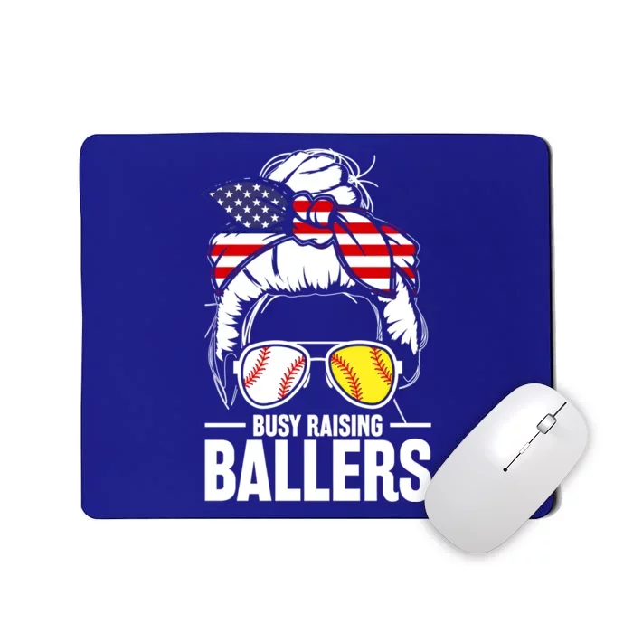 Baseball Softball Proud American Mom Busy Raising Ballers Great Gift Mousepad