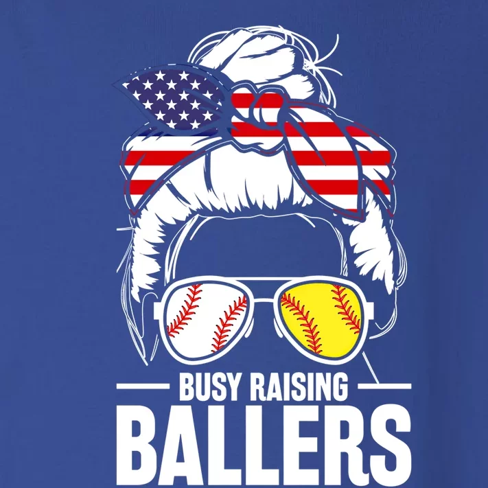 Baseball Softball Proud American Mom Busy Raising Ballers Great Gift Toddler Long Sleeve Shirt