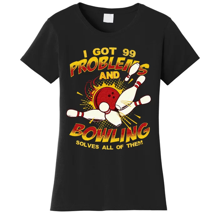 Bowling Solve Problems Funny Retro Bowler Bowling Team Women's T-Shirt