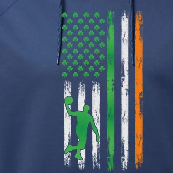 Basketball St Patricks Day Usa Flag Basketball Shamrock Cute Gift Performance Fleece Hoodie