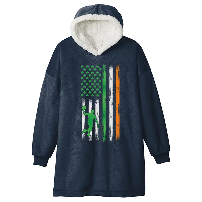 Basketball St Patricks Day Usa Flag Basketball Shamrock Cute Gift Hooded Wearable Blanket