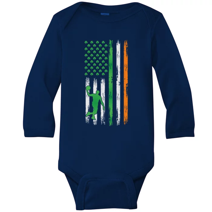 Basketball St Patricks Day Usa Flag Basketball Shamrock Cute Gift Baby Long Sleeve Bodysuit