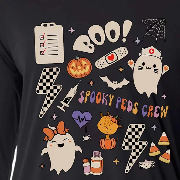 Boo Spooky Peds Crew Ghost Pediatric Nurse Halloween Cooling Performance Long Sleeve Crew