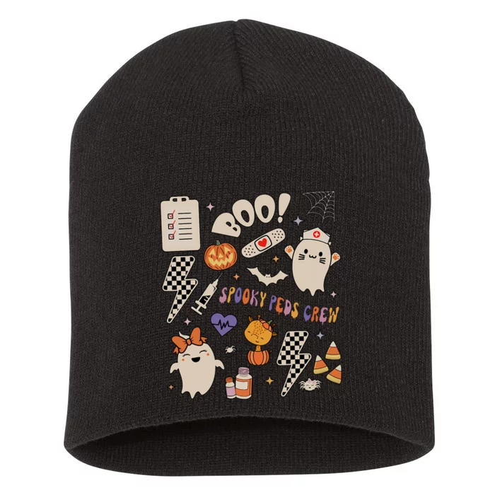 Boo Spooky Peds Crew Ghost Pediatric Nurse Halloween Short Acrylic Beanie