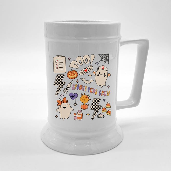 Boo Spooky Peds Crew Ghost Pediatric Nurse Halloween Front & Back Beer Stein