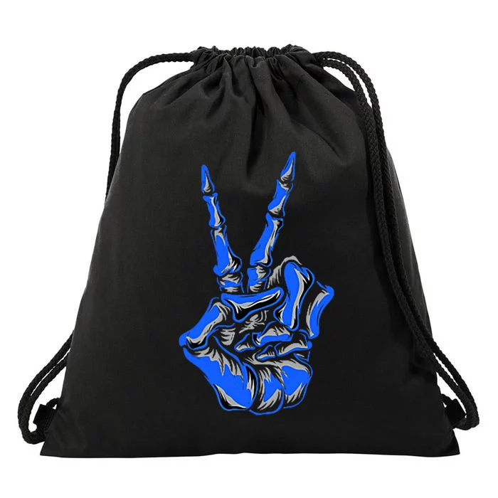 Blue Skeleton Peace Sign Blue Graphic Drawstring Bag