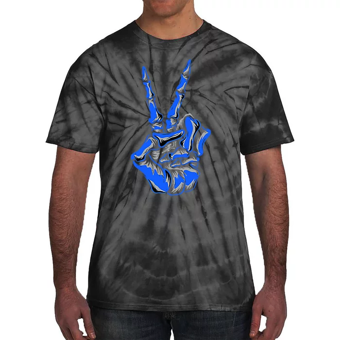 Blue Skeleton Peace Sign Blue Graphic Tie-Dye T-Shirt