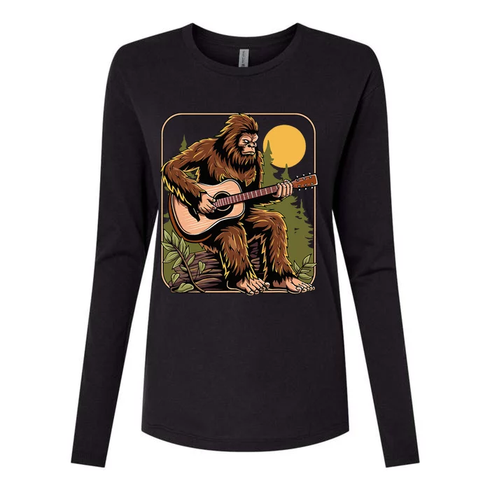 Bigfoot Sasquatch Playing Acoustic Guitar Guitarist Womens Cotton Relaxed Long Sleeve T-Shirt