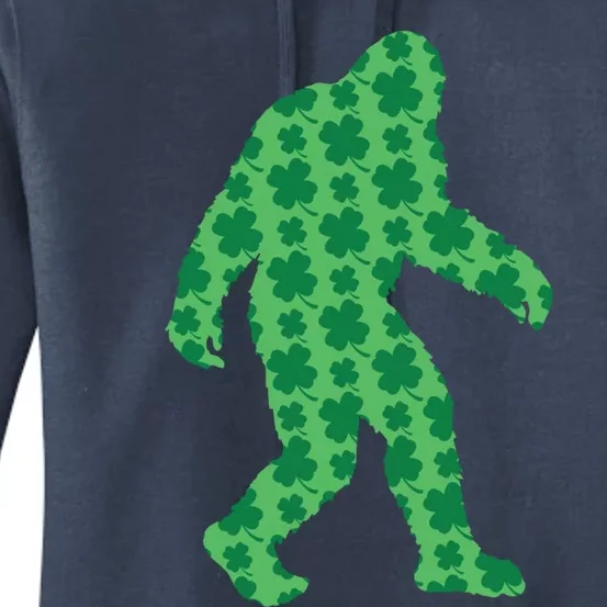 Bigfoot St Patrick's Day 4 Leaf Clover Sasquatch Graphic Gift Women's Pullover Hoodie