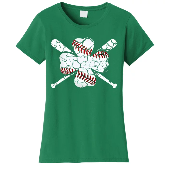 Baseball St Patricks Day Catcher Pitcher Shamrock Funny Gift Women's T-Shirt