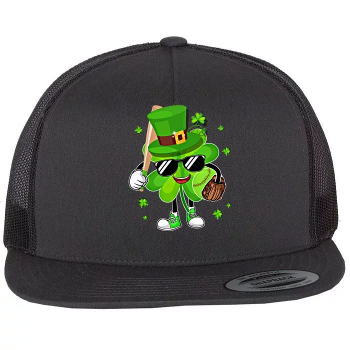 Baseball St PatrickS Day 2024 Clover With Baseball Love Cute Gift Flat Bill Trucker Hat