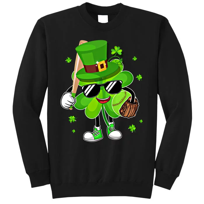 Baseball St PatrickS Day 2024 Clover With Baseball Love Cute Gift Tall Sweatshirt