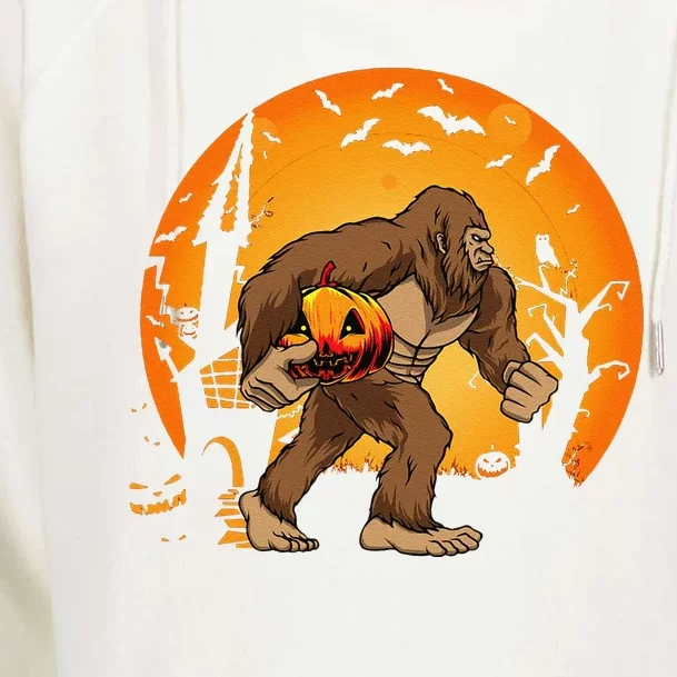 Bigfoot Sasquatch Pumpkin Funny Halloween Costume Outfit Womens Funnel Neck Pullover Hood