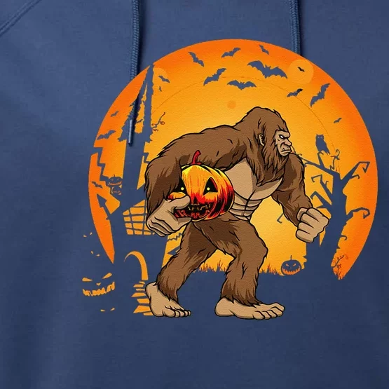 Bigfoot Sasquatch Pumpkin Funny Halloween Costume Outfit Performance Fleece Hoodie