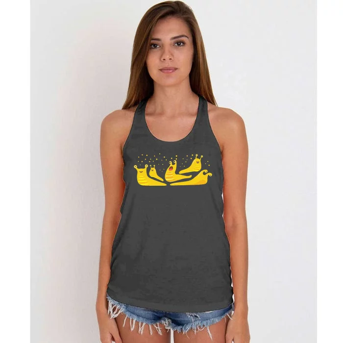 Banana Slug Party– Banana Slug Humor Banana Slug Squad Women's Knotted Racerback Tank