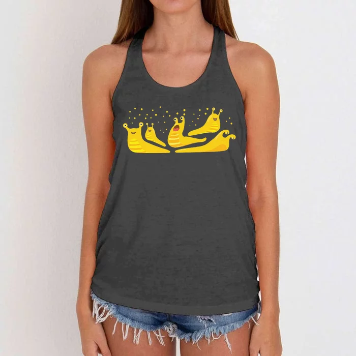 Banana Slug Party– Banana Slug Humor Banana Slug Squad Women's Knotted Racerback Tank