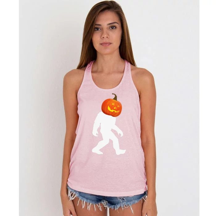 Bigfoot Sasquatch Pumpkin Halloween Costume Women's Knotted Racerback Tank