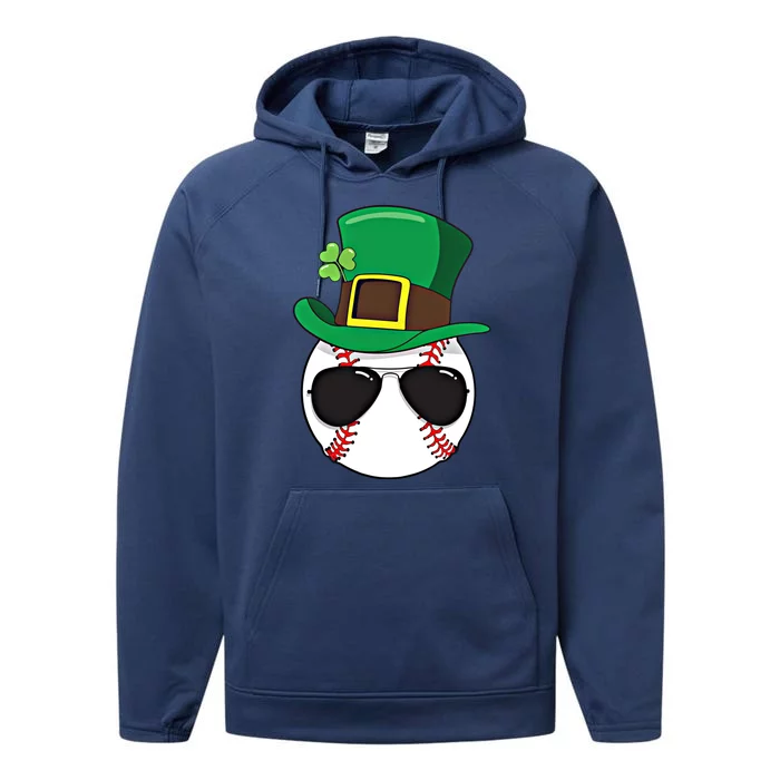 Baseball St Patricks Day Ball Shamrock Catcher Gift Performance Fleece Hoodie