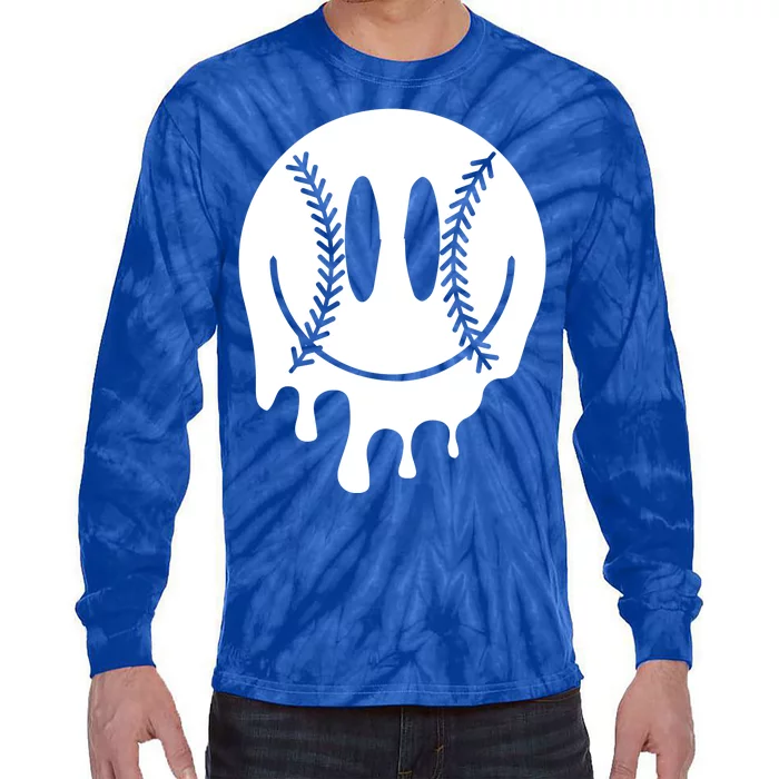 Baseball Smiley Retro Tie-Dye Long Sleeve Shirt