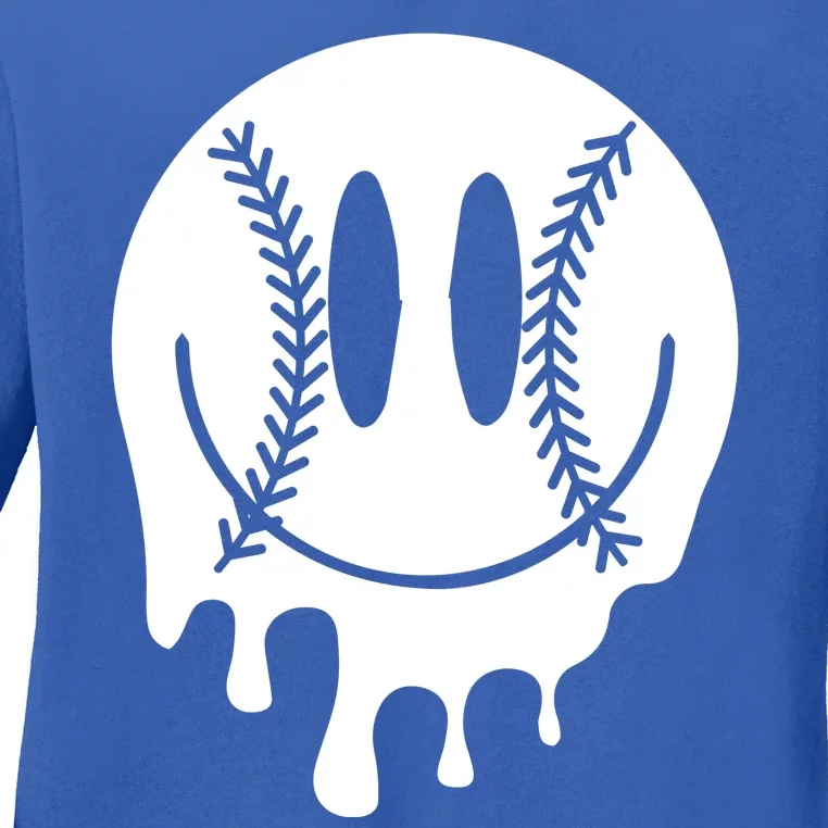 Baseball Smiley Retro Ladies Long Sleeve Shirt