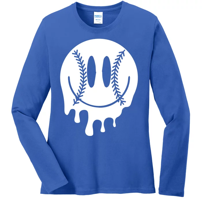 Baseball Smiley Retro Ladies Long Sleeve Shirt