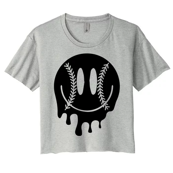 Baseball Smiley Retro Women's Crop Top Tee