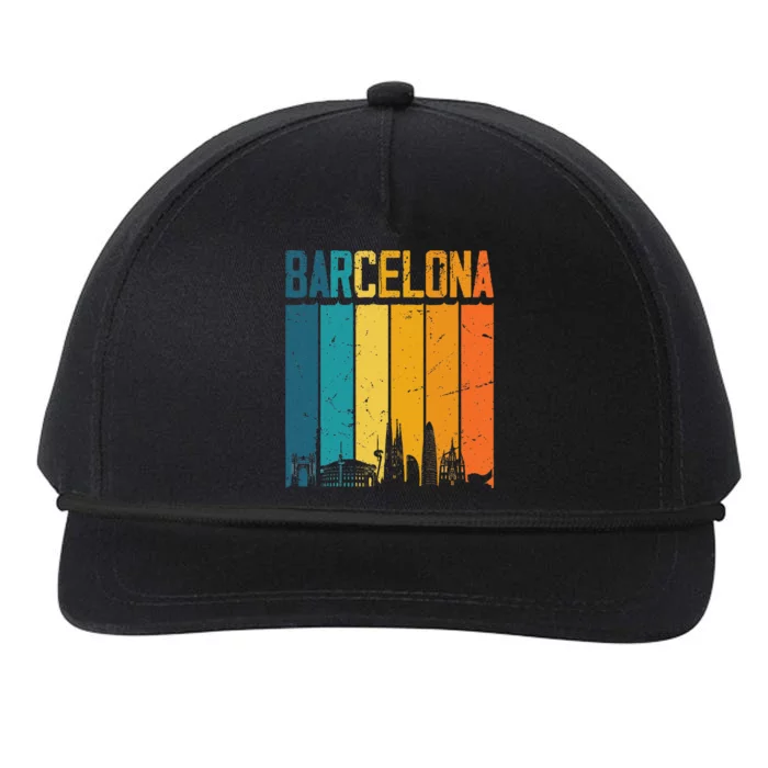 Barcelona Spain Retro Vintage Sunset Skyline Barcelona Snapback Five-Panel Rope Hat